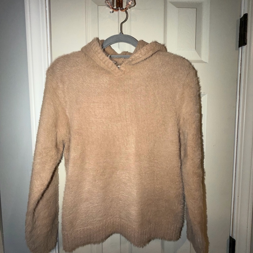 H&M Tan Hooded Fuzzy Turtleneck Sweater
